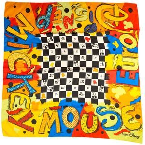 Versace-inspired Mickey Mouse Euro Disney 34" Foulard Square Scarf Made in Italy